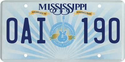 MS license plate OAI190