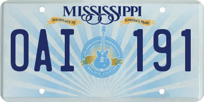 MS license plate OAI191
