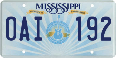 MS license plate OAI192