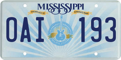 MS license plate OAI193