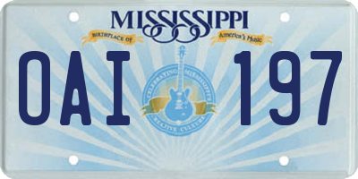 MS license plate OAI197
