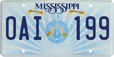 MS license plate OAI199