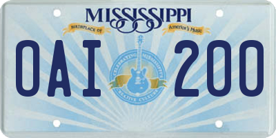 MS license plate OAI200