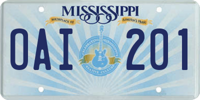 MS license plate OAI201