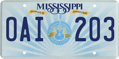 MS license plate OAI203