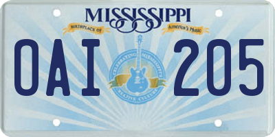MS license plate OAI205