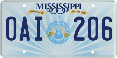 MS license plate OAI206