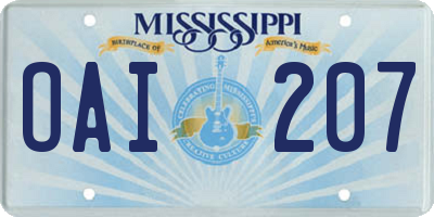 MS license plate OAI207
