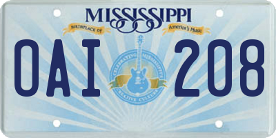 MS license plate OAI208