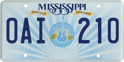 MS license plate OAI210