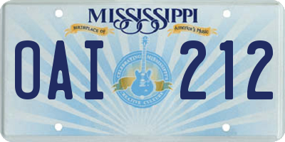 MS license plate OAI212