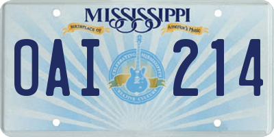 MS license plate OAI214