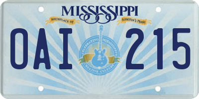 MS license plate OAI215