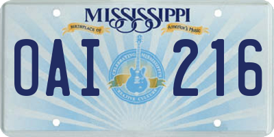MS license plate OAI216