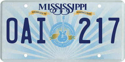 MS license plate OAI217