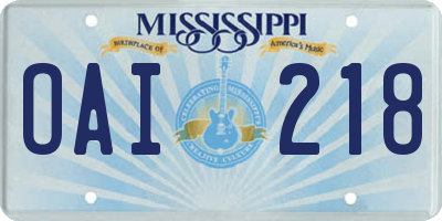 MS license plate OAI218