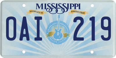 MS license plate OAI219