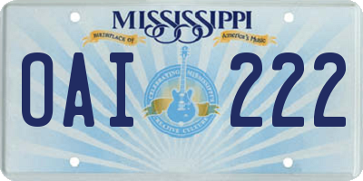 MS license plate OAI222