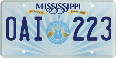 MS license plate OAI223