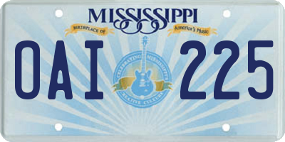 MS license plate OAI225