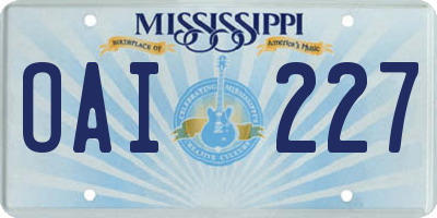 MS license plate OAI227