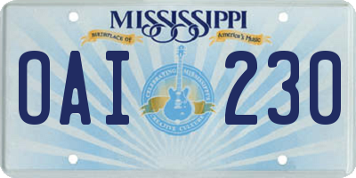 MS license plate OAI230