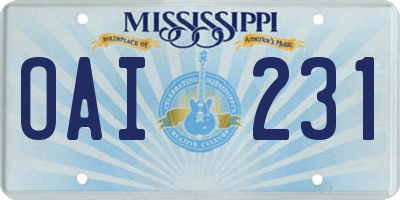 MS license plate OAI231