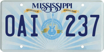 MS license plate OAI237