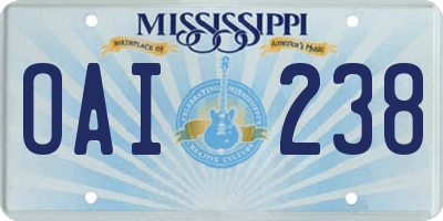 MS license plate OAI238