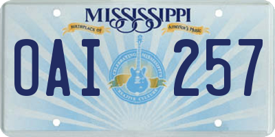 MS license plate OAI257