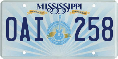 MS license plate OAI258