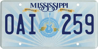MS license plate OAI259