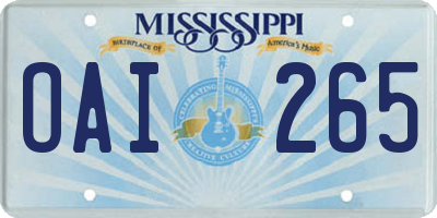 MS license plate OAI265