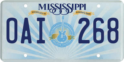 MS license plate OAI268