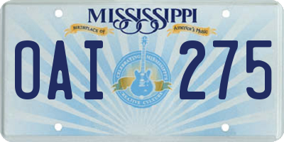 MS license plate OAI275