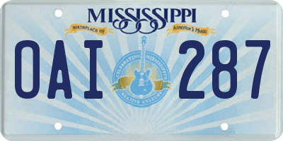 MS license plate OAI287