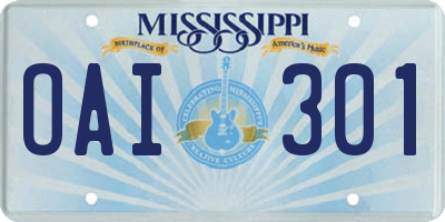 MS license plate OAI301
