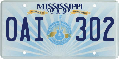 MS license plate OAI302