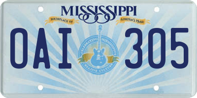 MS license plate OAI305