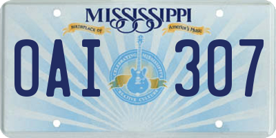 MS license plate OAI307