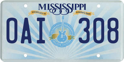MS license plate OAI308