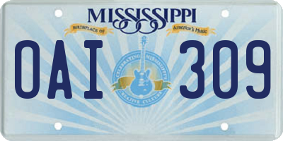 MS license plate OAI309