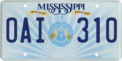 MS license plate OAI310