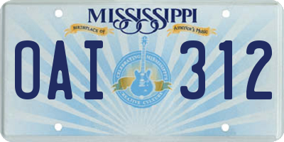 MS license plate OAI312