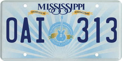 MS license plate OAI313