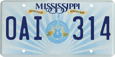 MS license plate OAI314