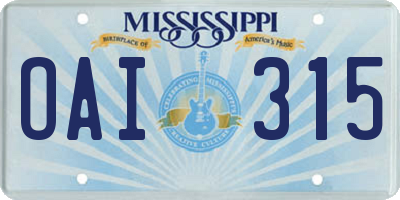 MS license plate OAI315
