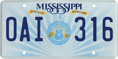 MS license plate OAI316