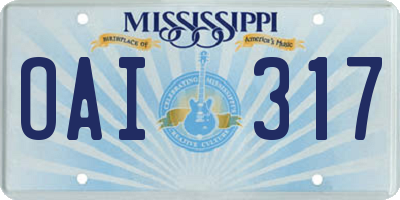 MS license plate OAI317