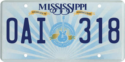 MS license plate OAI318